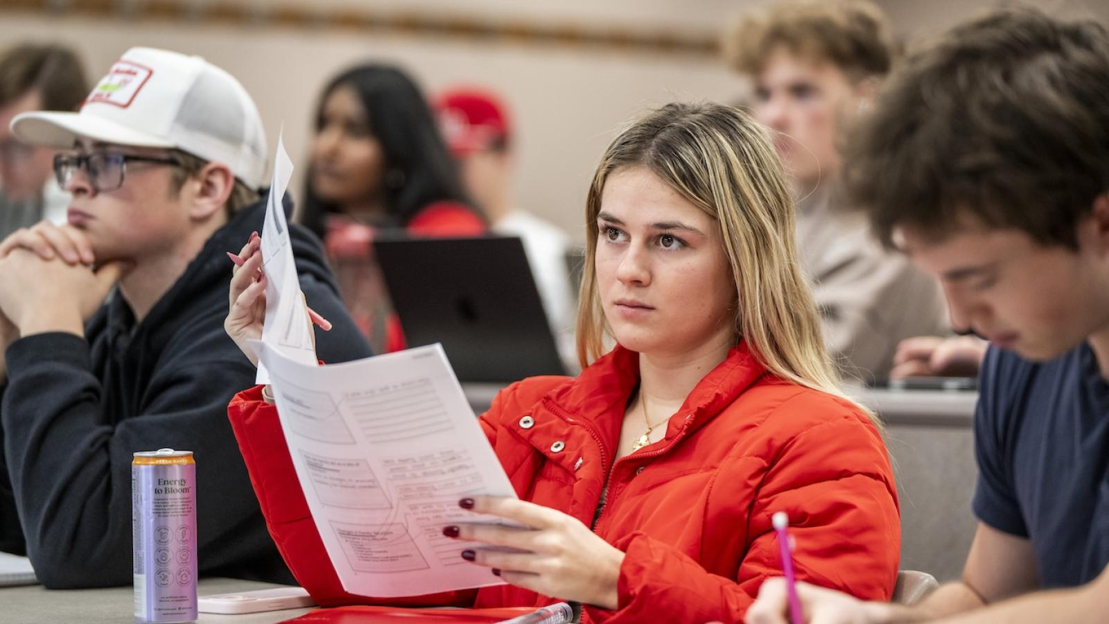 Brand photography with students at Ohio State’s regional campus at Marion. Class in classroom with professor teaching.