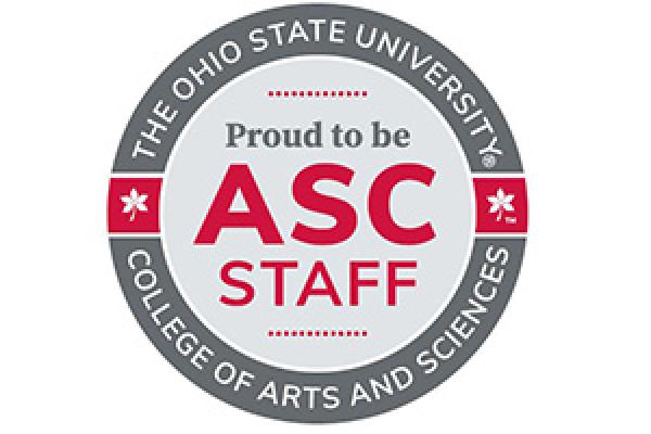 Circular logo with scarlet and gray declaring ASC staff pride