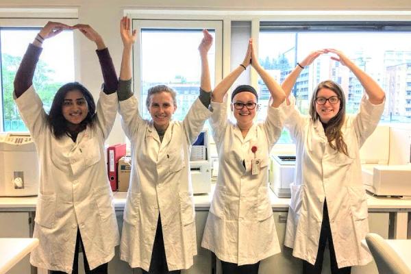 Ohio State students spell out "O-H-I-O" in a lab in Trondheim, Norway