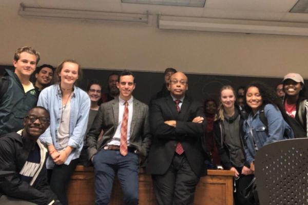 Eric Herschthal (center left) and Dr. Quinn Capers (center right) pose with students from the class they co-teach, AFAMAST 4326: Race and Medicine.