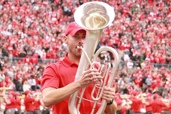 Rob Gast marches on the field during TBDBITL reunion halftime performance during the Ohio State vs. Tulane football game on Saturday, Sept. 22. 