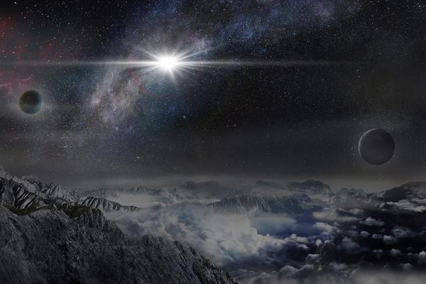 An artist's impression of the powerful, super-luminous supernova ASASSN-15lh, discovered by ASAS-SN in 2015, as it would appear from an exoplanet located about 10,000 light years away in the host galaxy of the supernova. (credit: Beijing Planetarium/Jin M