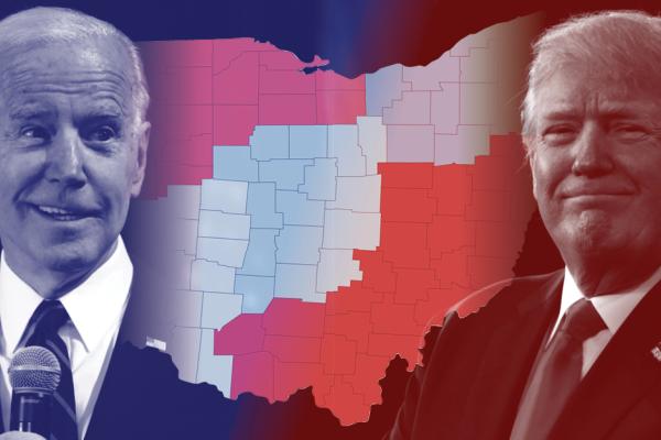 Trump biden in front of Ohio map