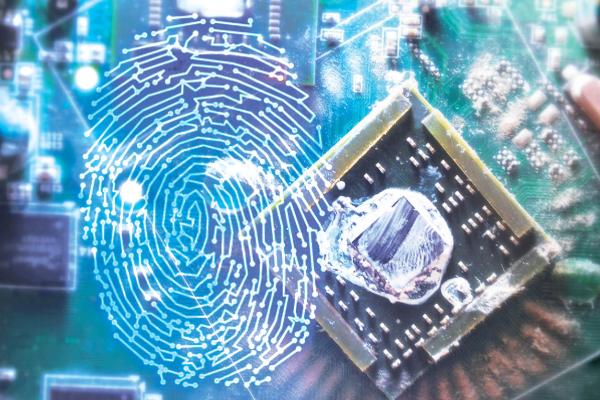 Photo illustration of computer chip and fingerprint