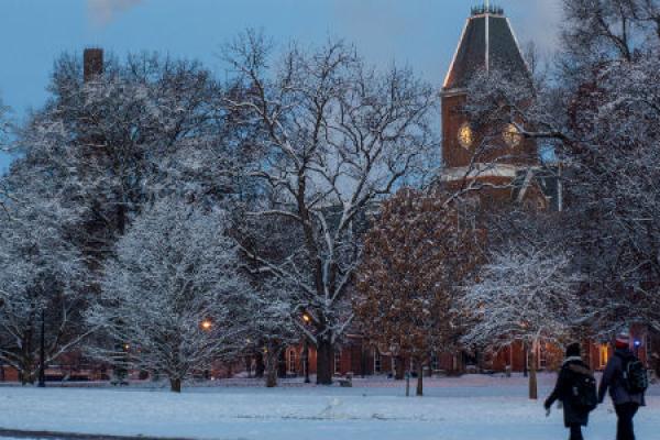 University Hall in the snow