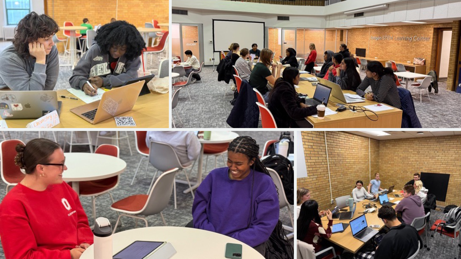 Students studying in the AMGEN STEM Learning Center